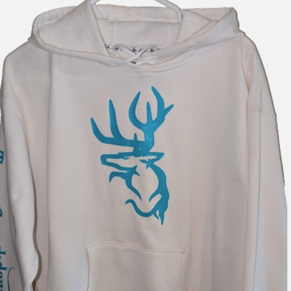Majestic Elk Graphic White Hoodie Womens Size XL Hunting Camping Archery